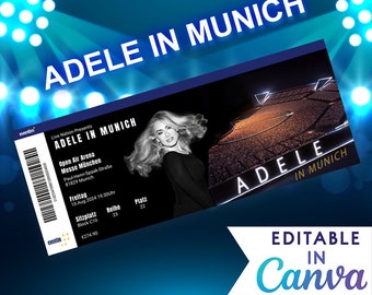 Adele in Munich, Editable Concert Ticket Template, Custom Concert Ticket, Gift Event Ticket Surprise Tickets Gift Idea Printable