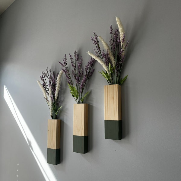 Wood Wall Pockets |  Wood Hanging Vase for Greenery or Dried Flowers | Made from Pine Tree Wood | Wall Art | Modern Home Decor