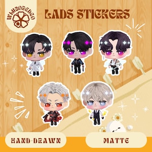 LADSステッカー、LADSグッズ、LADSキャラクター、かわいいちびLADSマットステッカー、ラップトップステッカー、ラブ＆ディープスペース男性主人公ステッカー