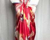 Red Poppy Silk Sarong Wrap Skirt: Bohemian Beach Cover-Up