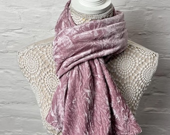 Pink Crushed Velvet Scarf: Reversible Velour Winter Wrap Shawl