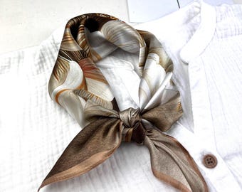 100% mulberry silk square scarf, brown pure silk bandana, neckerchief, hair tie, headscarf, head wrap, ladies scarves,