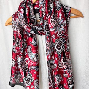 Red silk scarf, satin wrap shawl,  floral large ladies scarves