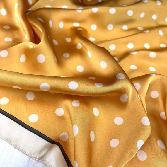 Yellow Polka Dot Silk Square Scarf, Satin Bandana, Hair Tie  display picture 1