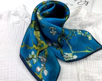 100% mulberry silk square scarf, turquoise blue pure silk bandana