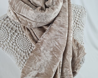 Champagne crushed velvet scarf, marble effect, reversible velour winter warm wrap shawl, gift for her