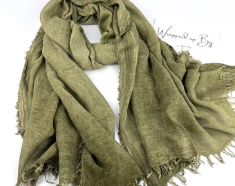Olive green Scarf, 100% cotton bamboo, all seasons cotton wrap shawl