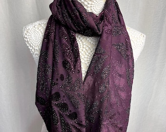 Plum velvet scarf, Devore burnout shawl, evening wedding wrap, bridesmaid scarf, gift for her
