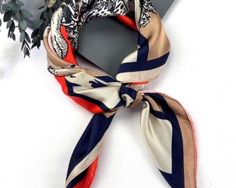 Horse print silk square scarf, equestrian horses bandana, hair wrap, headscarf, gift for horse lover