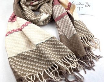 Cream Scarf, Soft Cashmere Feel, Fringe Shawl