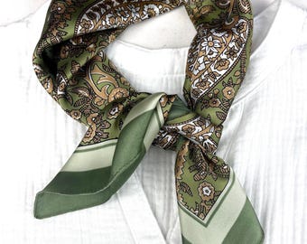 Olive green silk square scarf, satin bandana, hair tie, headscarf, head wrap, ladies scarves