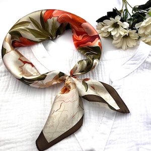 Coral Silk Neck Square Scarf - Etsy display picture 3