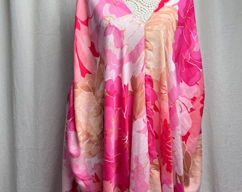 Pink floral kaftan dress, oversized, beach cover up, holiday caftan, personalised gift for her, free size