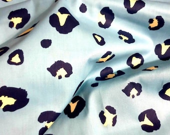 Animal print cotton fabric, blue leopard spots material, 60" wide, by the metre
