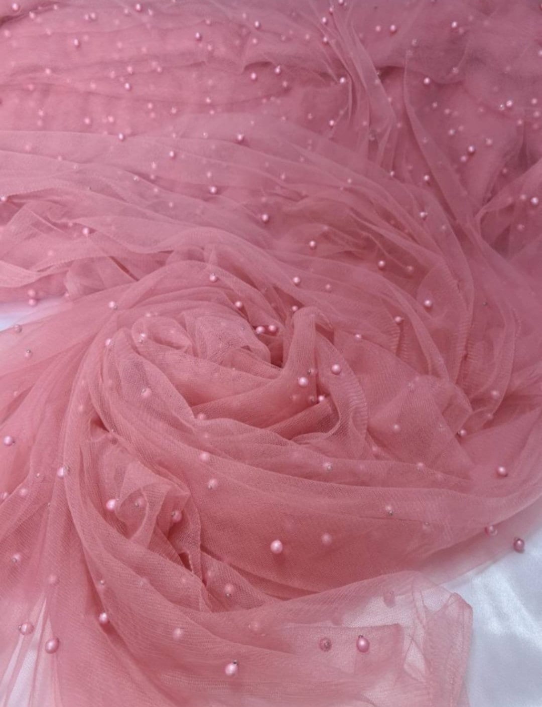 Dusky Rose Embroidered Beaded Tulle Eb1103
