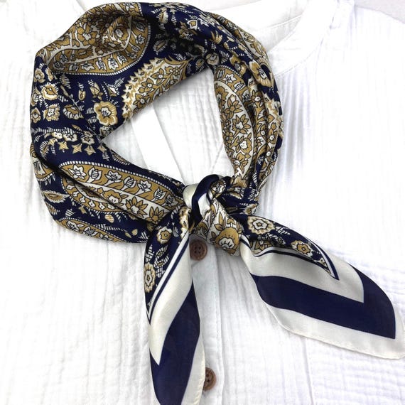 Navy Blue Silk Square Scarf, Satin Bandana, Hair Tie, Headscarf