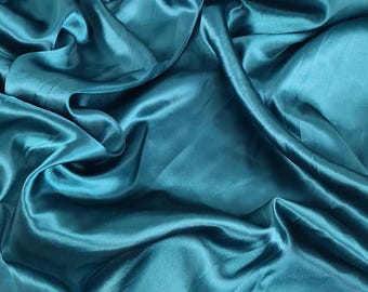 Teal shiny satin fabric, lining dress material
