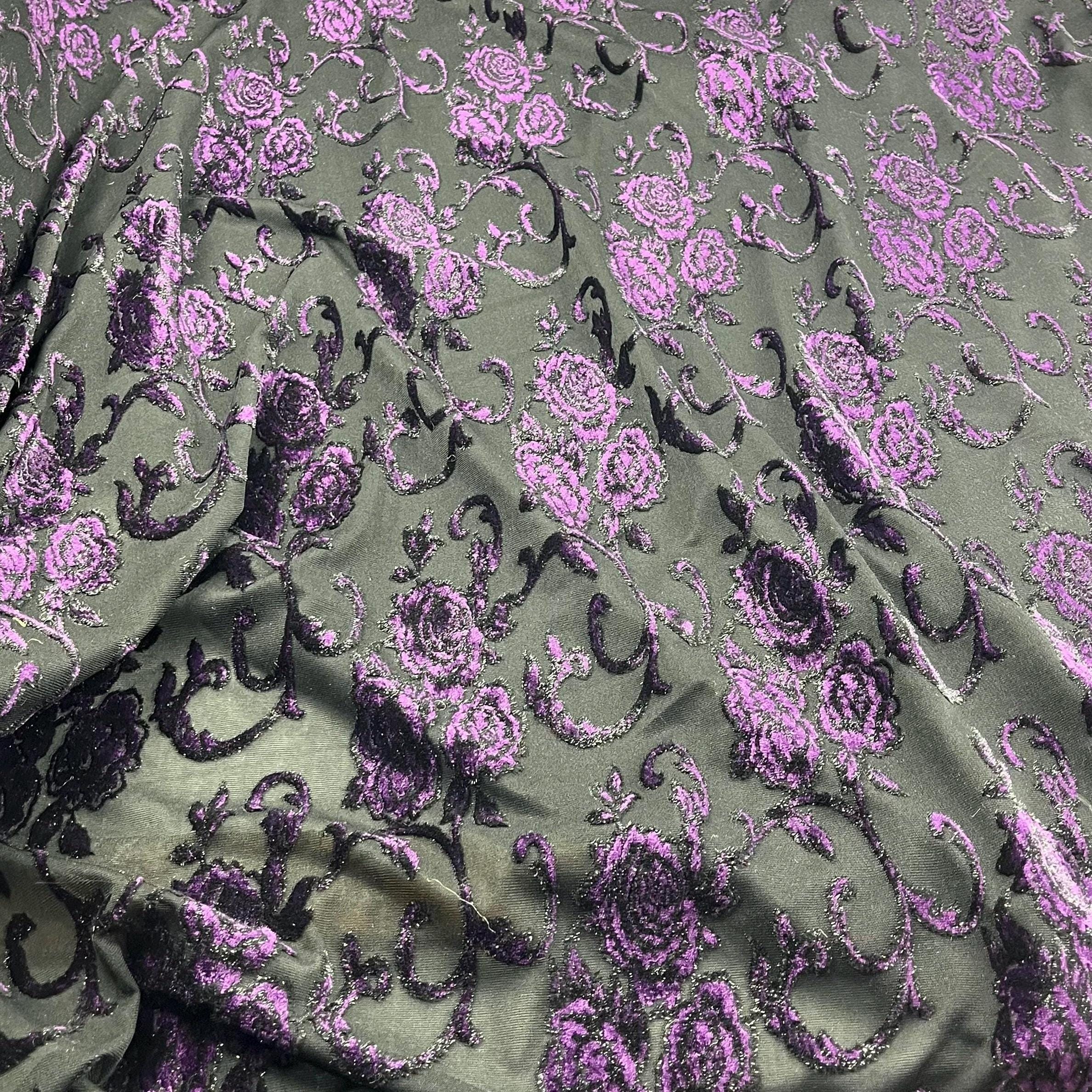 Black & Purple Floral Burnout Velvet Fabric: Shimmer Devore Material - Etsy