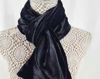 Black velvet scarf, velour winter warm wrap shawl, gift for her