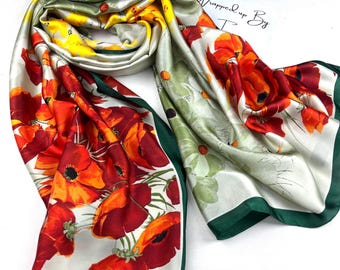 Red Poppy Silk Scarf - women’s Wrap shawl scarves
