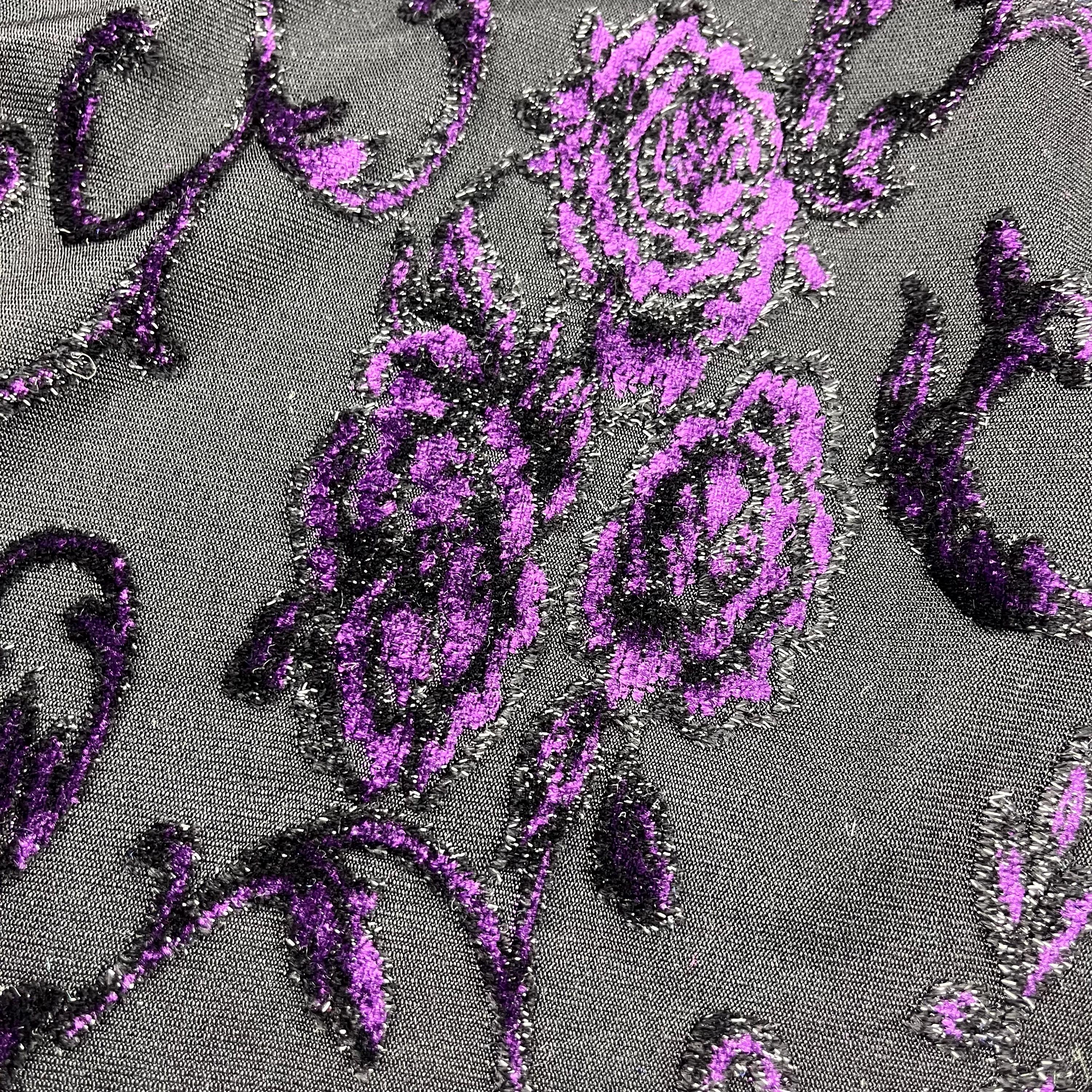Black & Purple Floral Burnout Velvet Fabric: Shimmer Devore Material - Etsy