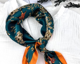 Sciarpa Di Seta Pura Donna Elegante Stampato Floreale Piccolo Collo Quadrato Fazzoletto Bandana Femminile Echarpe Fasce Per Capelli Di Lusso 2024 Primavera - Foto 3