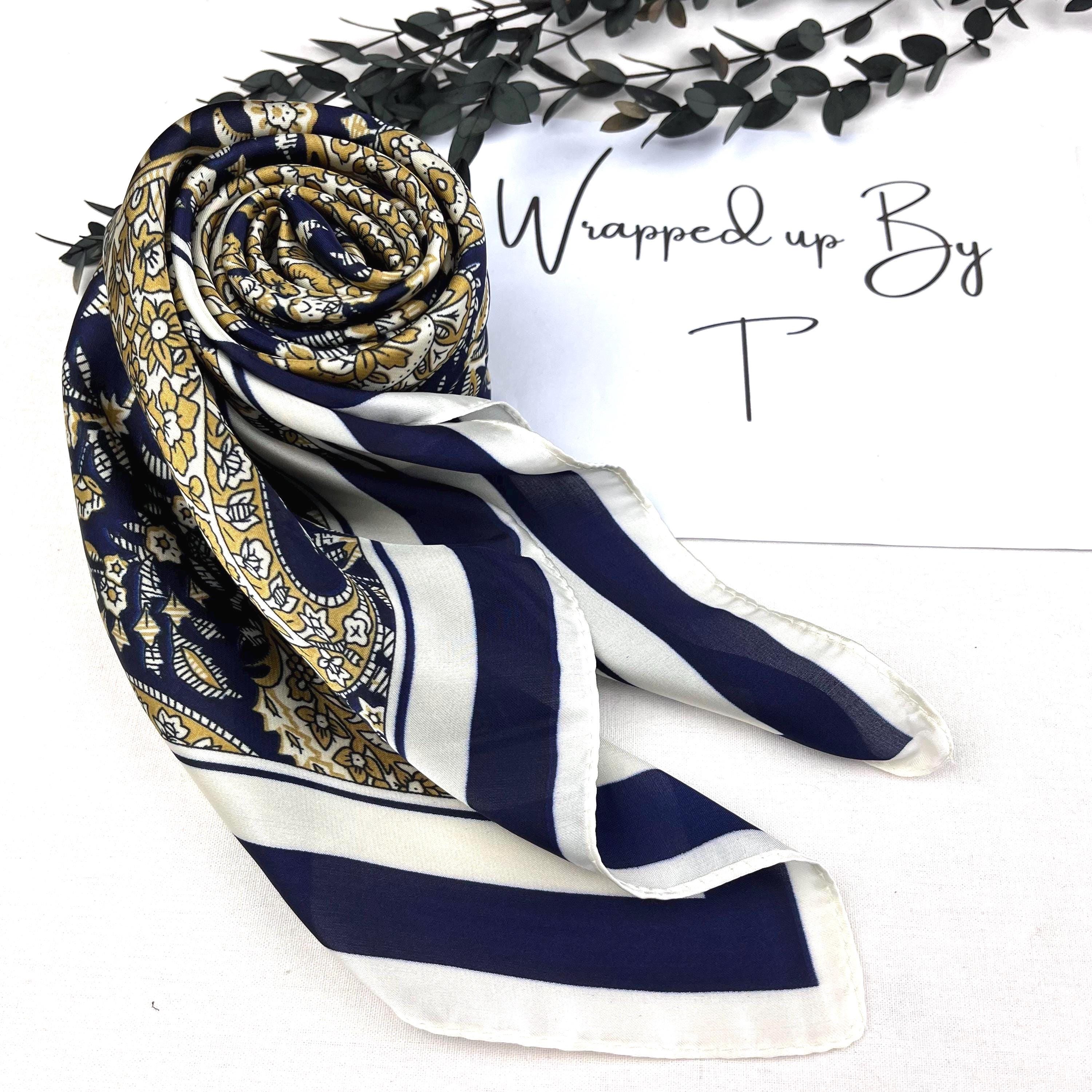 Navy Blue Silk Square Scarf, Satin Bandana, Hair Tie, Headscarf