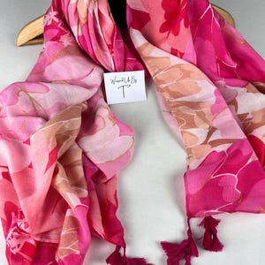 Floral Pink Viscose Scarf: Summer Sarong Beach Cover-Up
