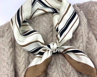 Creme Seide Vierecktuch, Satin Bandana, Haargummi, Kopftuch, Kopftuch, Damen Schals, Halstuch, Halstuch