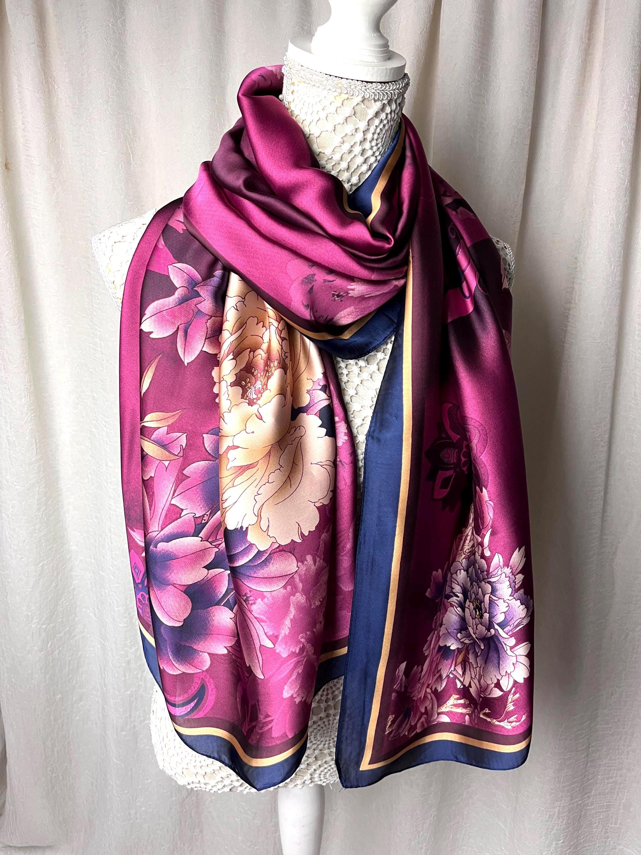 Châle écharpe En Soie Satin Violet Longue - Foulard Double Pour Fête Ou Mariage - Occasion