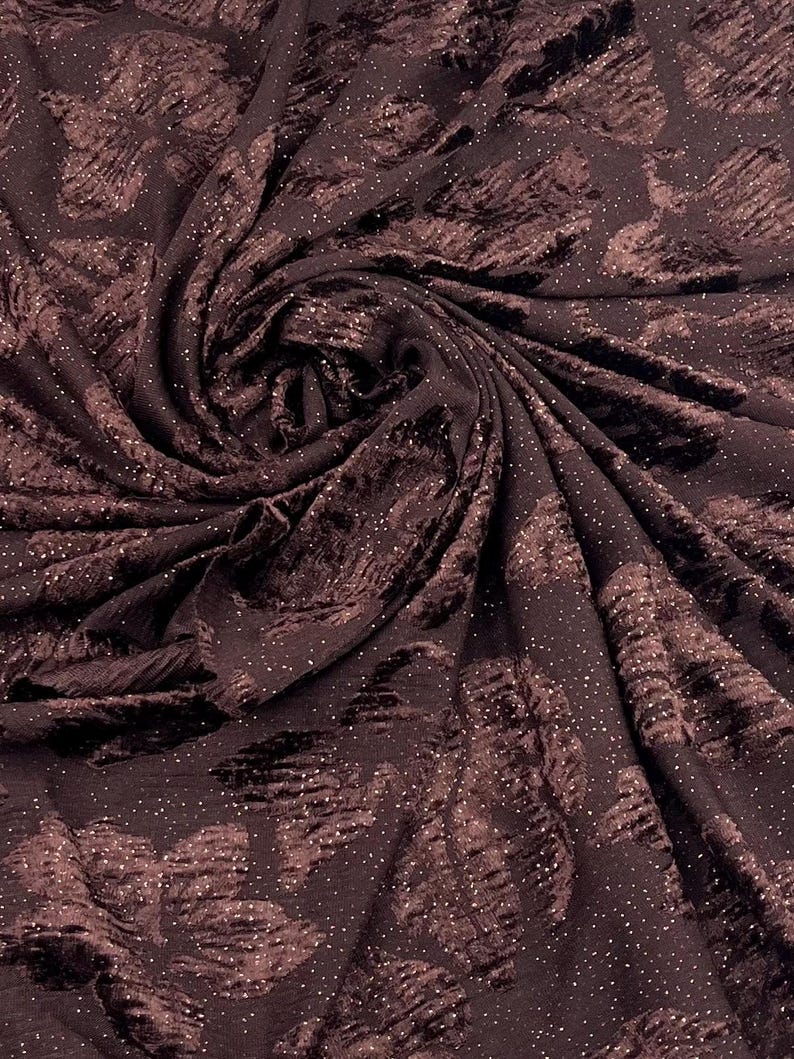 Brown Floral Burnout Velvet Fabric: Glitter Devore Material - Etsy