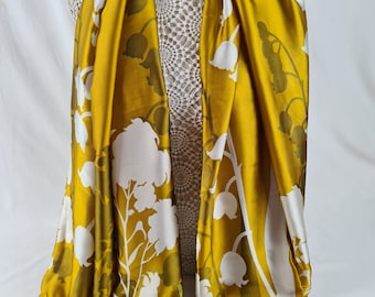 Yellow Floral Silk Scarf: Satin Shawl Wrap Sarong