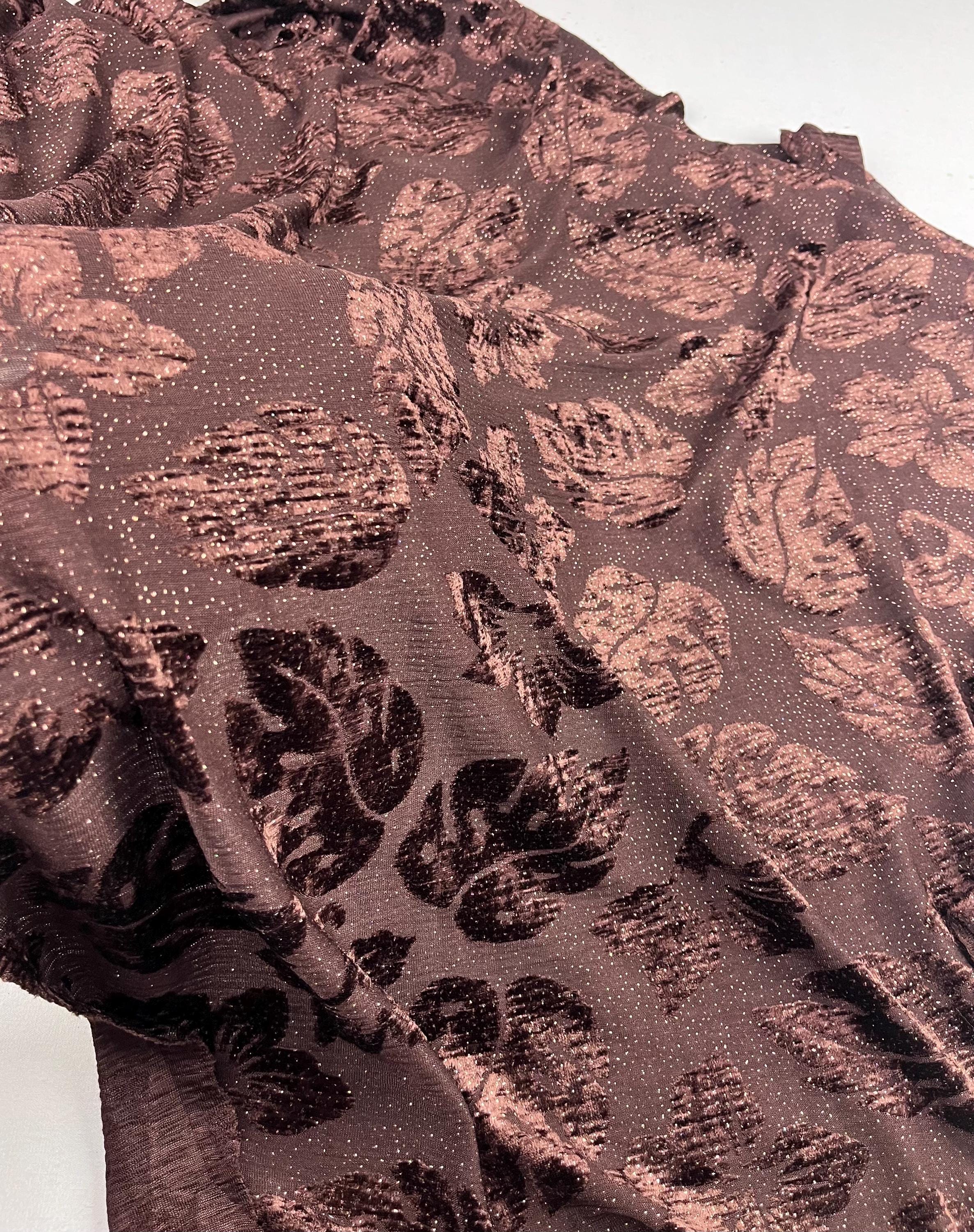 Brown Floral Burnout Velvet Fabric: Glitter Devore Material - Etsy