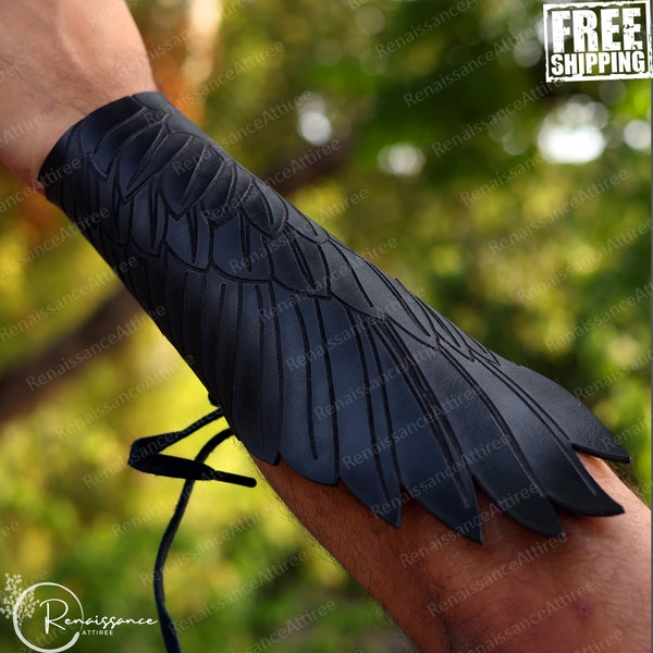 Viking Medieval Larp Samurai Armor, Raven Wings Knight Witcher Armor, Fantasy Cosplay Leather Arm Bracers, Aesthetic Vintage Gothic Armor