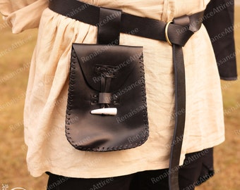 Bolso larp medieval Ren Faire, cinturón pirata vikingo renacentista, bolsa de cinturón de cuero pequeña hecha a mano, caminatas de falda estéticas con cinturón y bolso