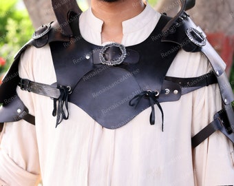 Mittelalterliche Schulterrüstung der Wikinger, Schulterstücke aus PU-Leder aus der Renaissance, Fantasy-Rüstung des Samurai-Ritters, Larp-Punk-Piraten-Cosplay-Rüstung für Erwachsene