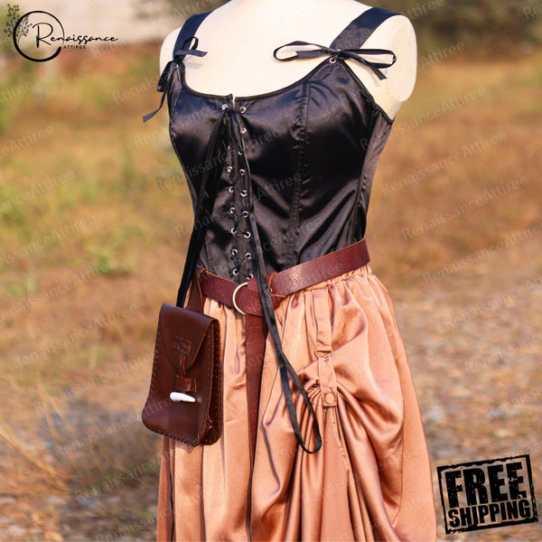 Corset Renaissance Pour Femme - Style Victorien/Pirate, Fermeture à Lacets Devant, Pour Fêtes Costumées Et Événements