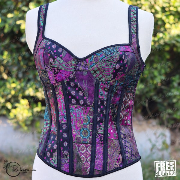 Women Gothic Sexy Floral Overbust Corset Zipper Side Vintage Jacquard Lace Up Waist Cincher Slim Corset Bustier Lingerie Top