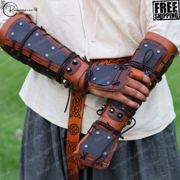 Aesthetic Samurai Larp Viking Armor, Medieval Knight Fantasy Armor, Fingerless Compact Leather Archery Arm Guard, Steampunk Cosplay Armor