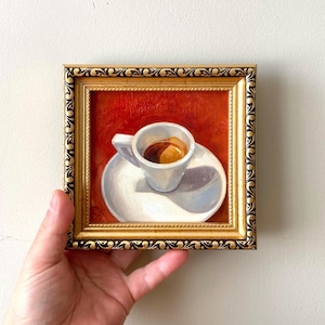 Coffee cup Small kitchen art, food oil painting, Contemporary art in a frame, Dining room decor, Classic oil artwork