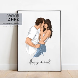 Faceless Portrait, Painting from Photo, Personalized Print, Family Portrait, Cartoon Portrait, Custom Poster, Engagement gift, Couple gift