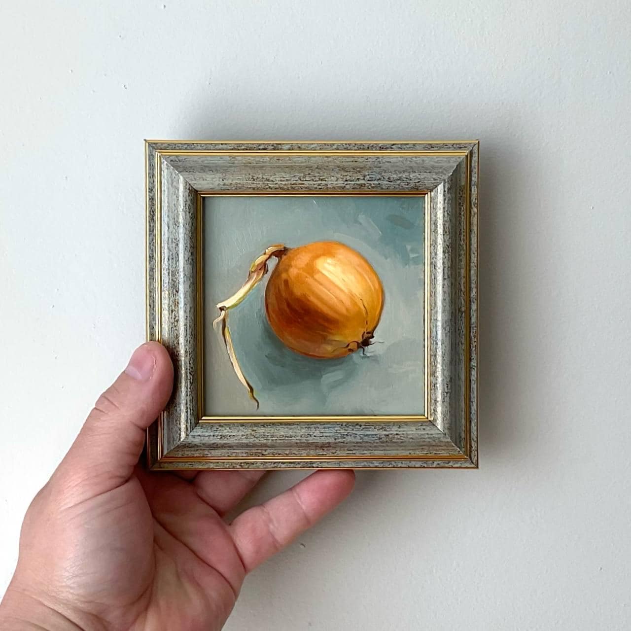 Onion small kitchen art Original oil painting in a frame Fruit still life Dining Room Decor Classic vegetable artwork Housewarming gift