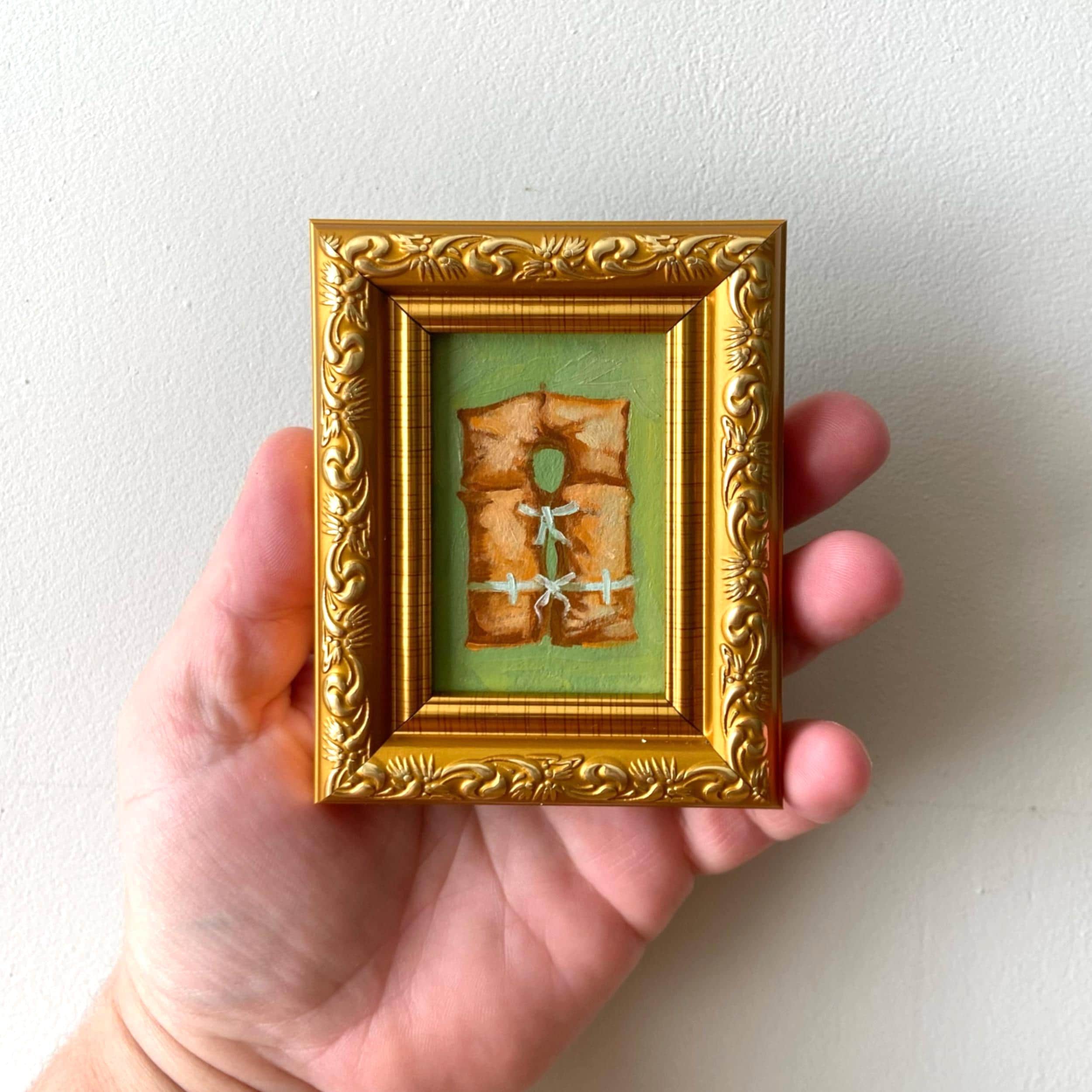 Life Jacket tiny oil painting 2x3 original art Framed Coastal art Miniature beach house decor Vintage Life Jacket lake House decor
