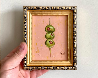 Olives Original Oil Painting Tiny Framed Wall Art Impasto kitchen decor