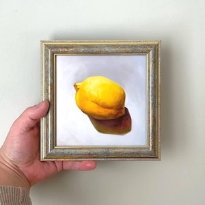 Kitchen art, Lemon small original oil painting, Food framed fine art, Dining room decor, Classic oil artwork