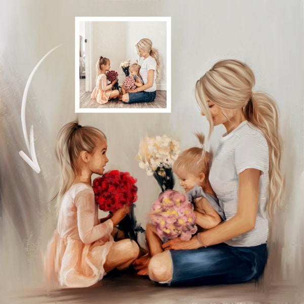 Custom Oil Portrait from Photo Personalized Gift Family Painting Canvas Custom Couple Portrait Digital Print on Canvas Ready to Hang