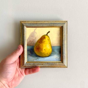 Pear small kitchen art Original oil painting in a frame Fruit still life Dining Room Decor Classic artwork Gift for wife Housewarming gift