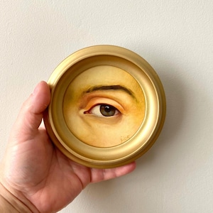Eye small oil painting, Lovers Eye, Round miniature eye framed art,  Handmade Victorian decor, Eyes of evil original art
