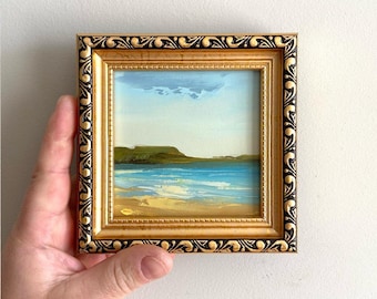 Ocean Original Oil Painting. Tiny Framed Wall Art. Impasto coastal Decor. Small Hand-Painted Art 4x4"