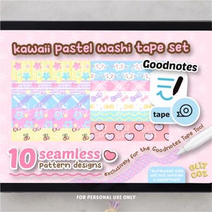 Kawaii Pastel Pattern Tape Set (digital washi tape) for Goodnotes tape tool, cute design decorate digital planner, journal, study GLITCOZ
